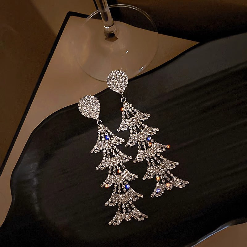 Women's Fashion Exaggerated Rhinestone Long Fringe High-grade Earrings