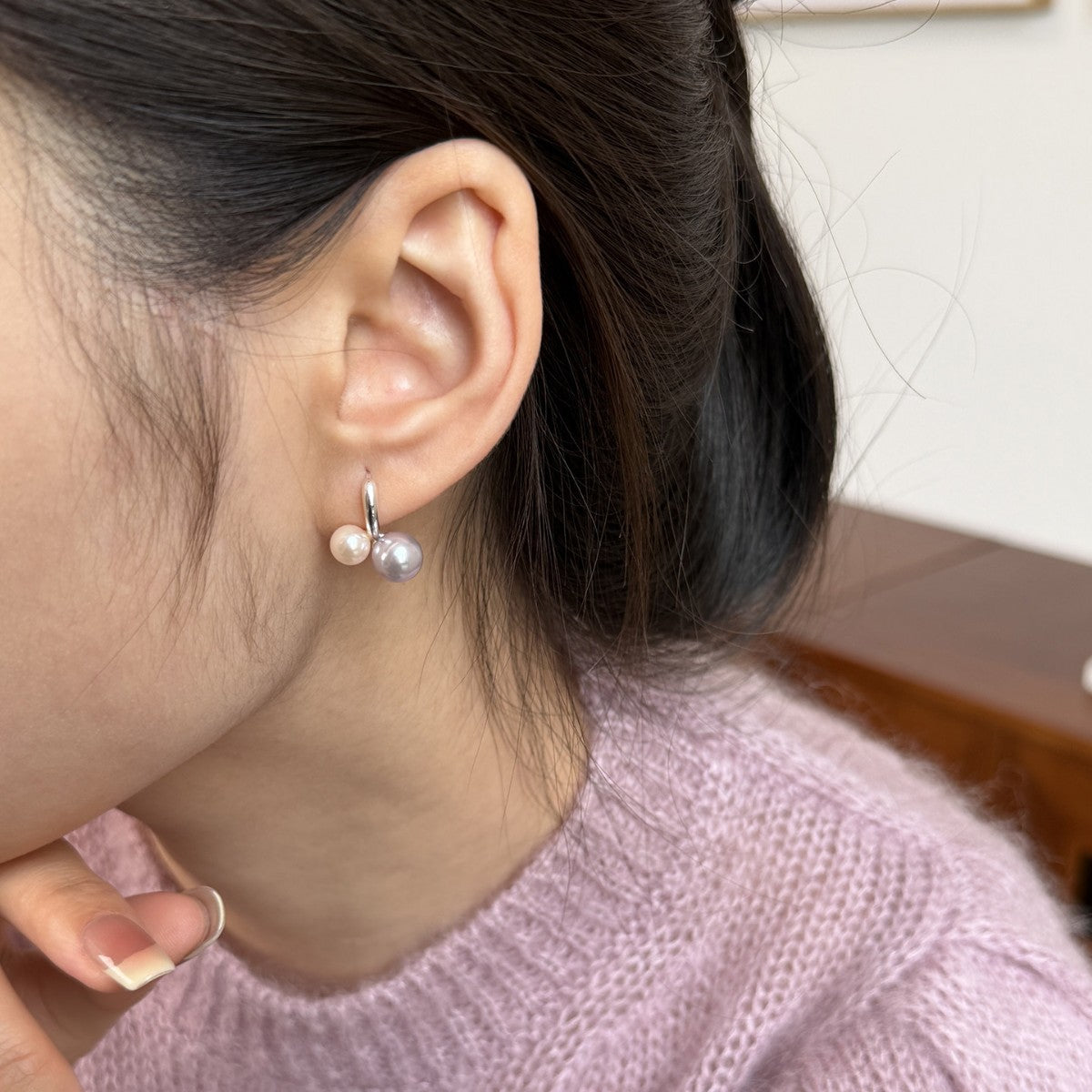 Gentle Spring Smokey Violet Pink Pearl Rings