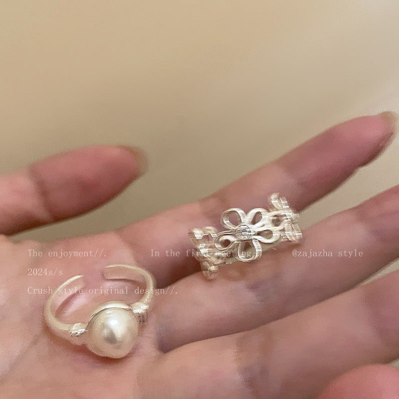 Women's Flower Open Light Luxury High-grade Exaggerated Girlfriends Index Finger Ring