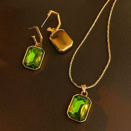 Style High-grade Gold Green Crystal Fashion Suit High Earrings