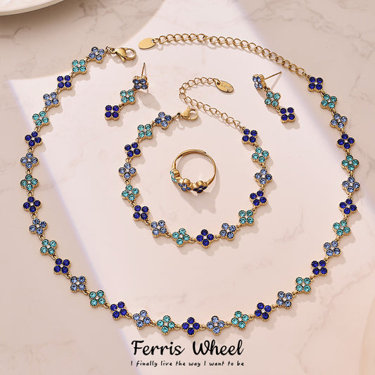 Elegant Color Inlaid Zircon Petal Clover Fashion Lady Jewelry Set