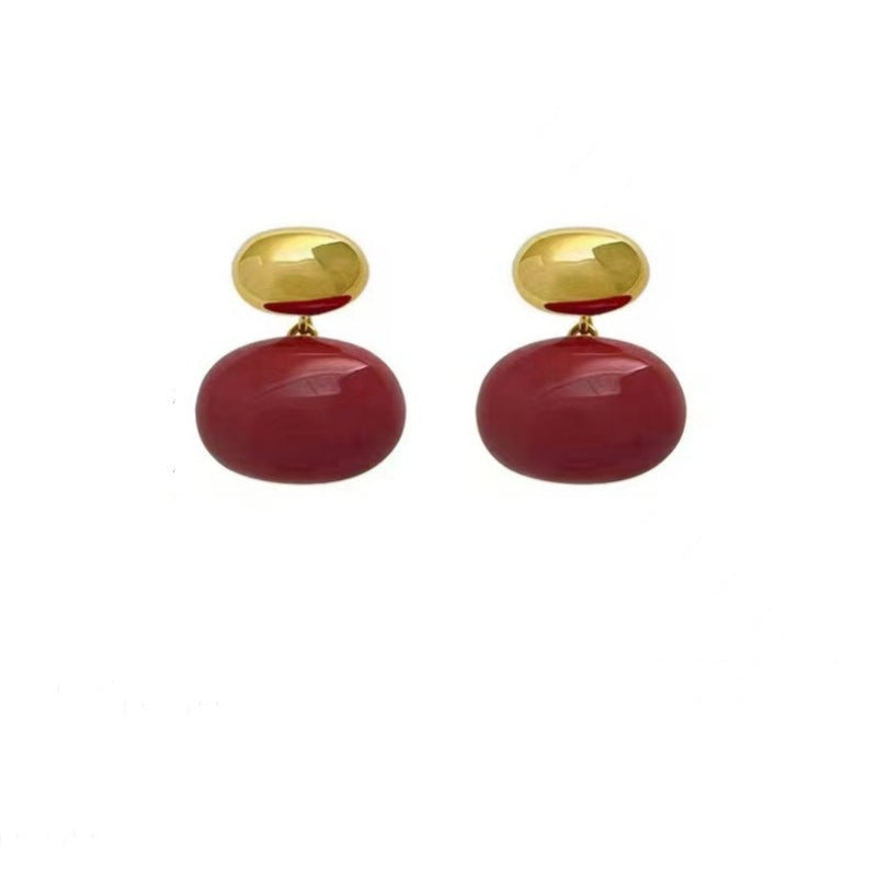 Women's Style Retro Design Metal Bean-shaped Oval Earrings
