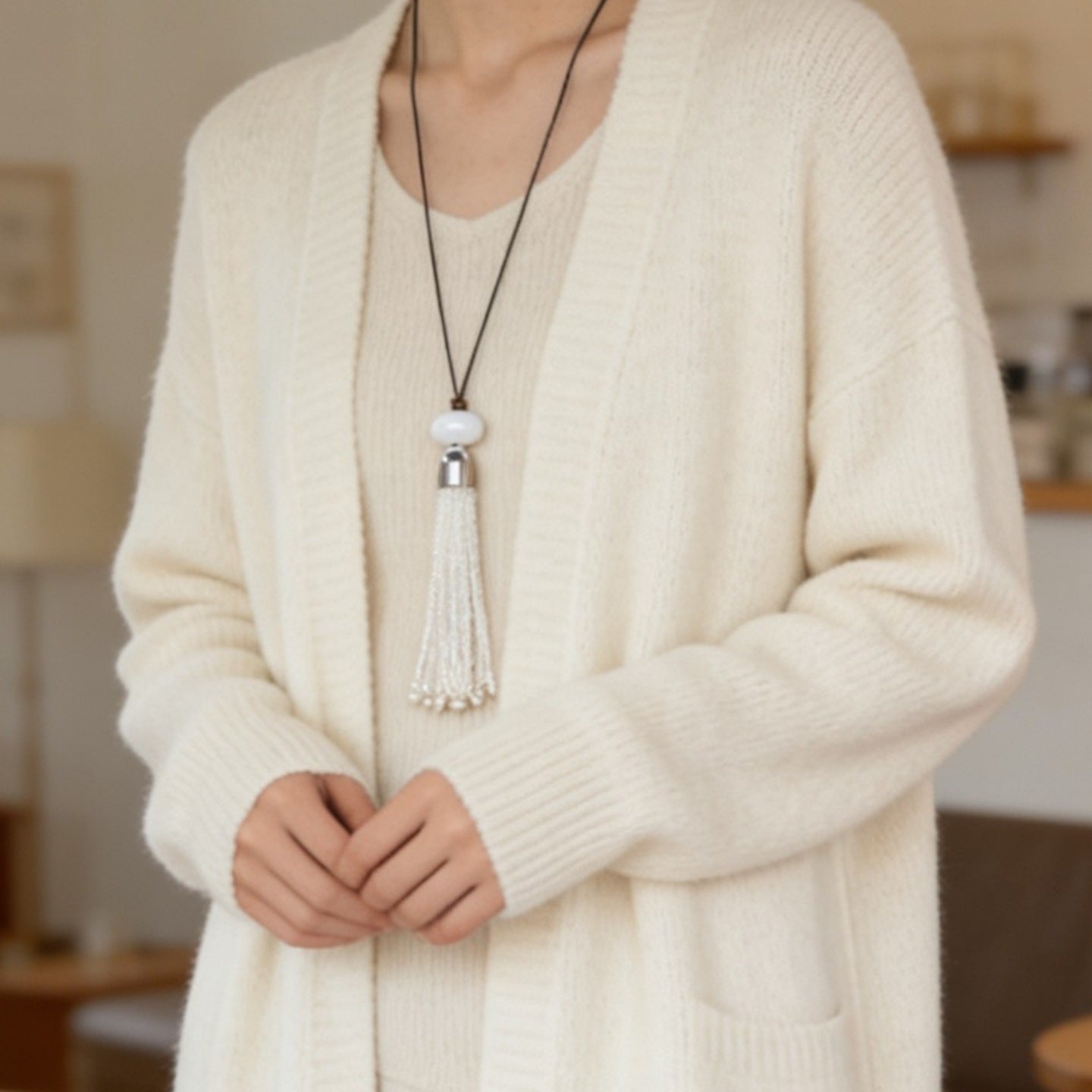 Women's Crystal Beaded Tassel High-grade Temperament Wild Long Necklace