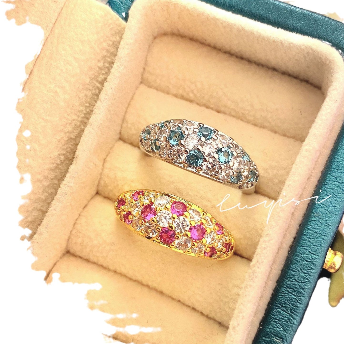 Mint Flavor Colorful Full Diamond Inlaid Rings