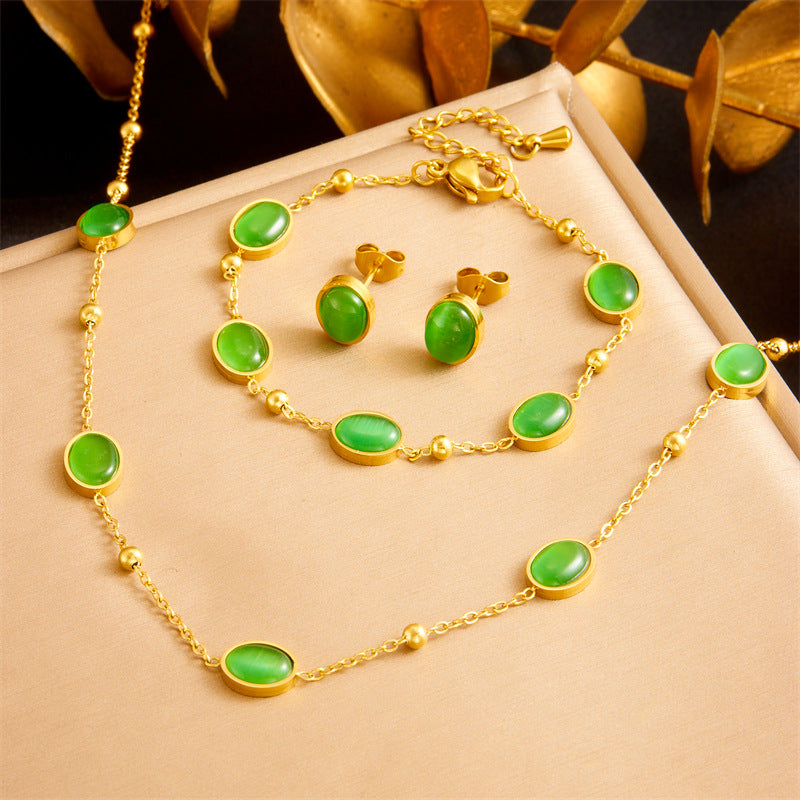 Exquisite Gold-plated Stainless Steel Love Pearl Flower Butterfly Jewelry Set