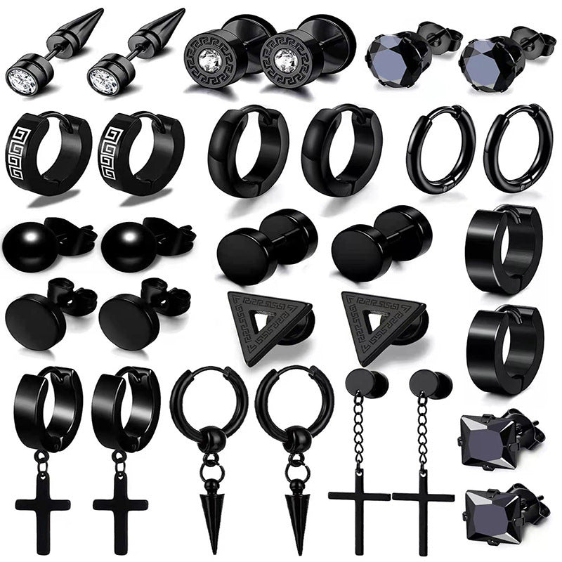Circle Stainless Steel Korean Style Elegant Couple Ear Drop Chain Rings