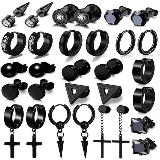Circle Stainless Steel Korean Style Elegant Couple Ear Drop Chain Rings