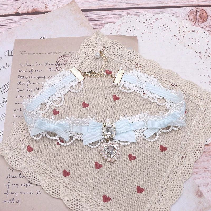 Lace Love Heart Bow Tie Collar Niche Lolita Pure Desire Necklace