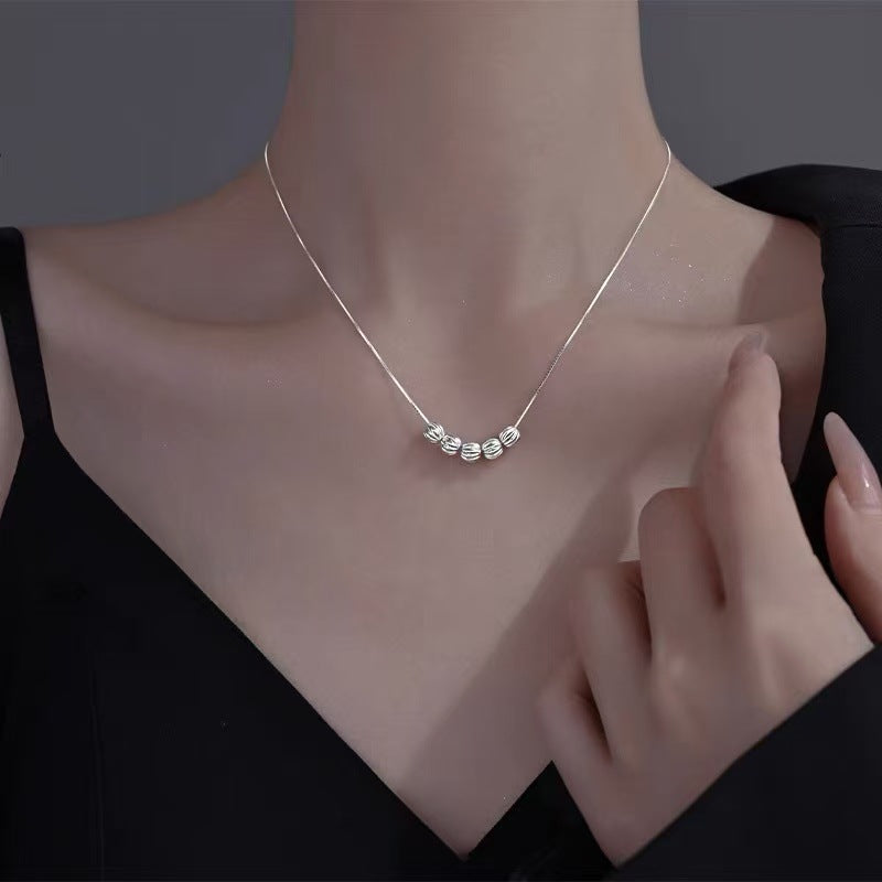 Women's Sier Lucky Beads Bowknot Clavicle Chain Light Luxury Minority High-grade Necklace
