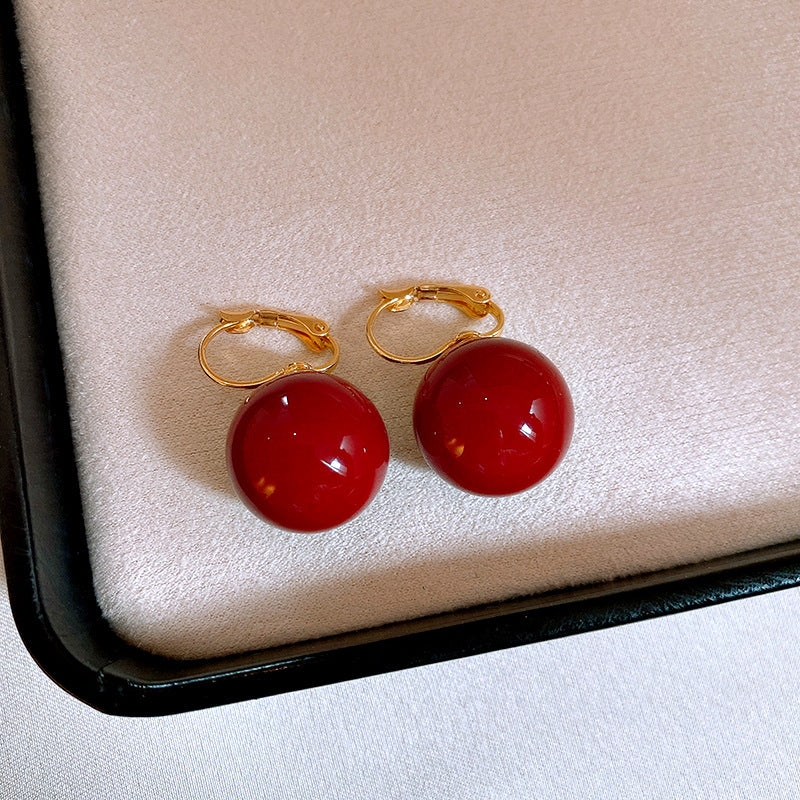 Women's Sier Needle Red Geometric Ear Korean Earrings