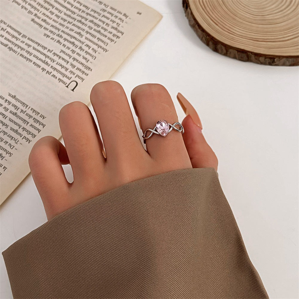 Drop Minority Fashion Pink Zircon Opening Rings
