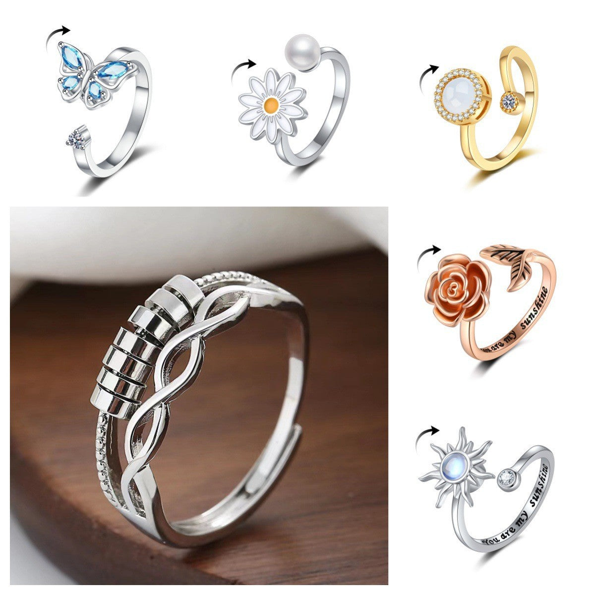 Micro Beads Spinning Female Creative Anxiety Ring