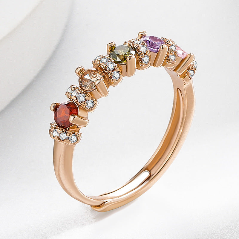 Colored Gems Rainbow Open-end Zircon Female Temperament Open Ring