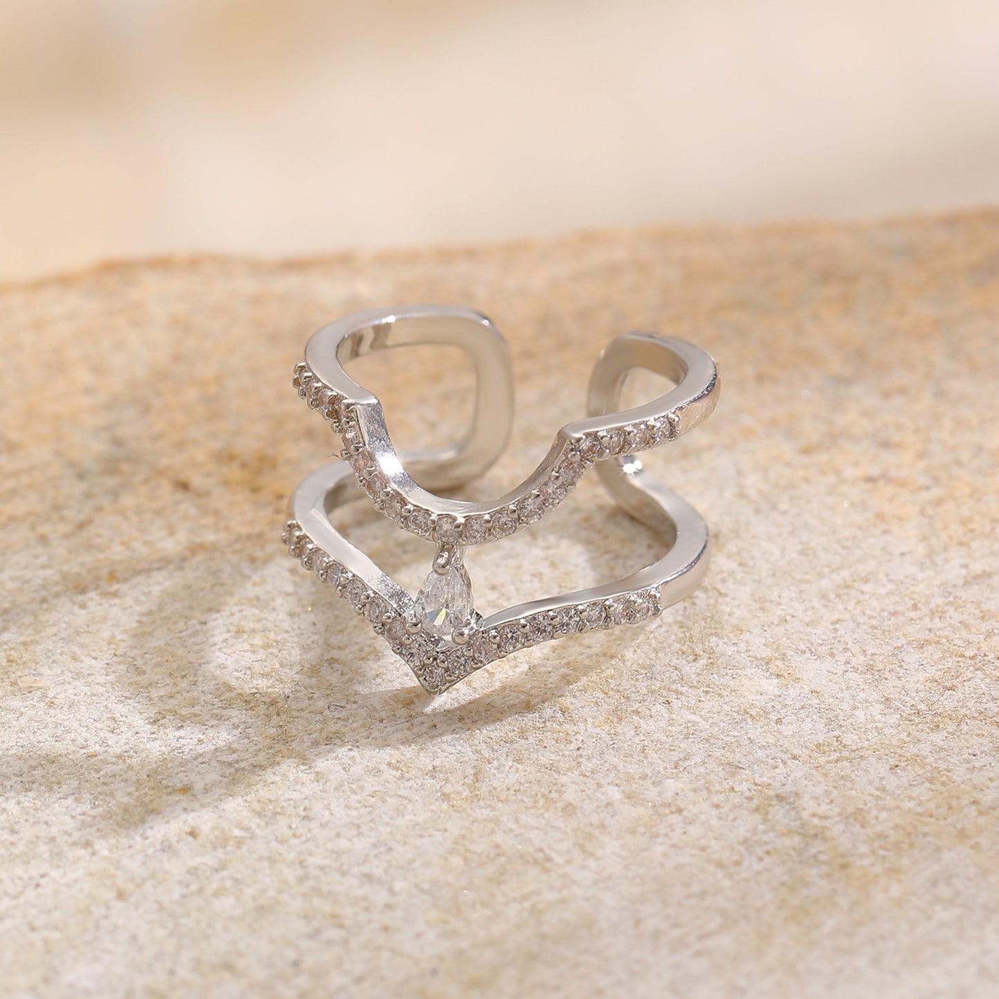 Geometric Trend Open Nail Female Design Exquisite Refined Ring