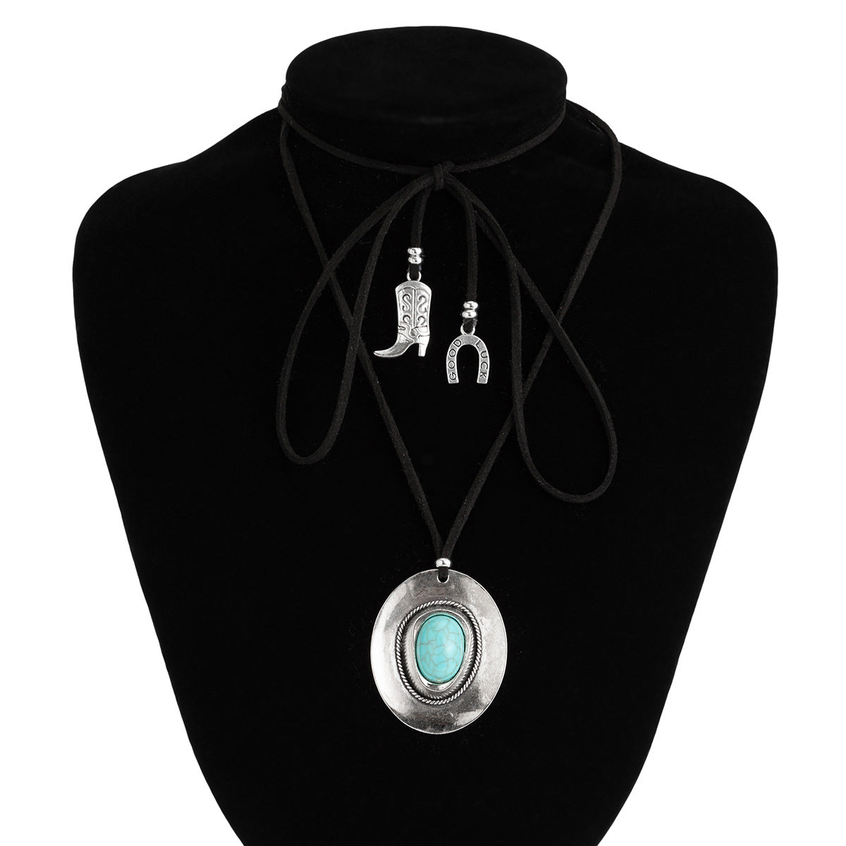 Retro Denim Hat Turquoise Winding Vacation Horseshoe Necklaces