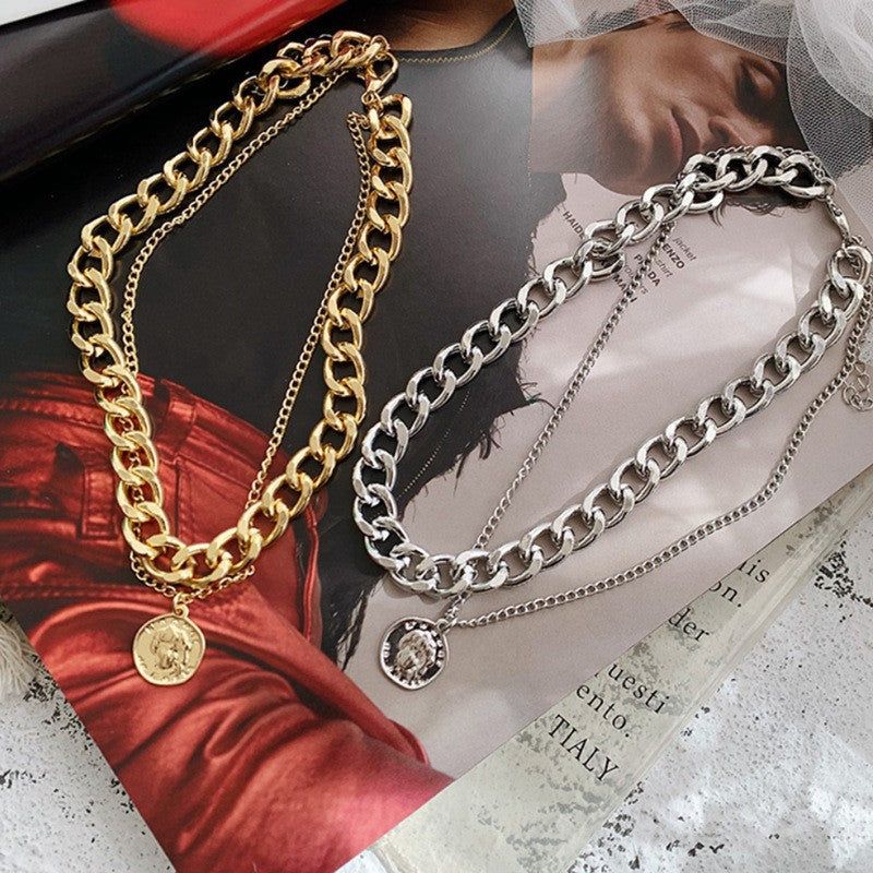 Women's Hip Hop Short Clavicle Chain Double Layer Punk Necklaces