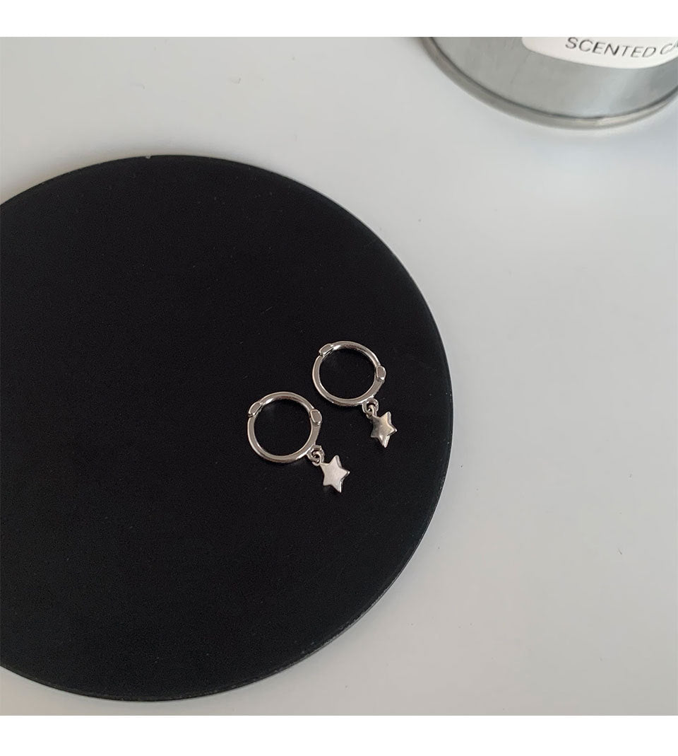 Sier Needle Pentagram Simple Temperamental Cross Ear Earrings