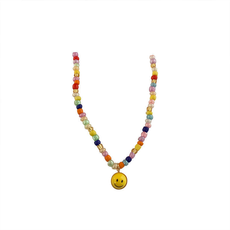 Style Rainbow Color Beads Stringed Smiley Necklaces
