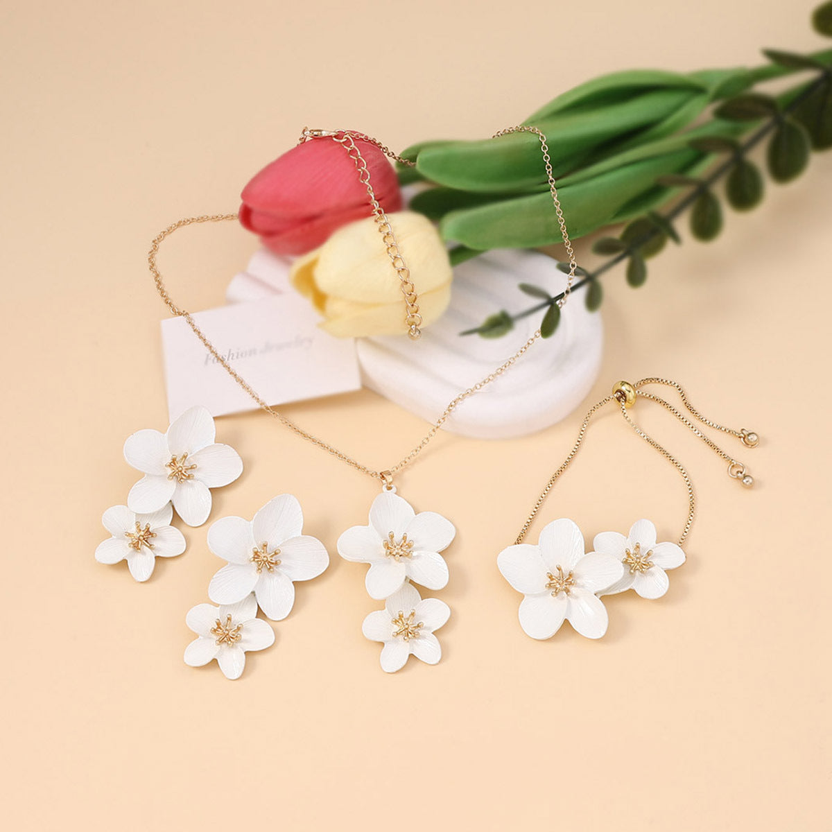 Fashion Enamel Fresh Three-dimensional Flower Versatile Simple Jewelry Set