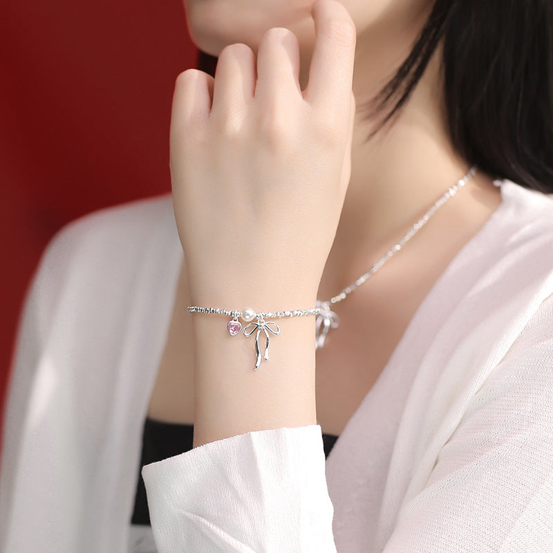 Design Small Pieces Of Sier Bow Heart Sweet Personality Graceful Bracelets