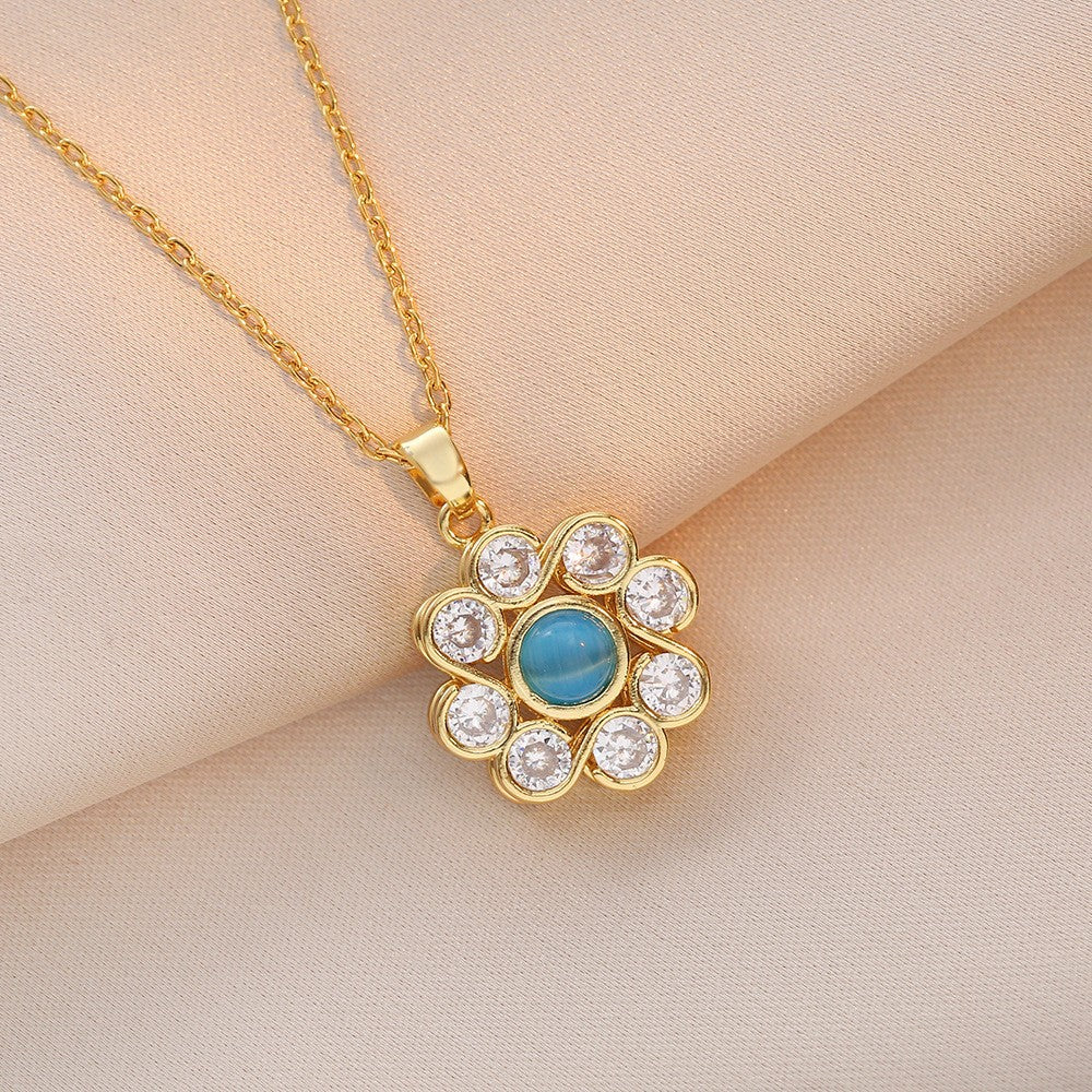 Women's Colorful Flower Titanium Steel Clavicle Chain Necklace