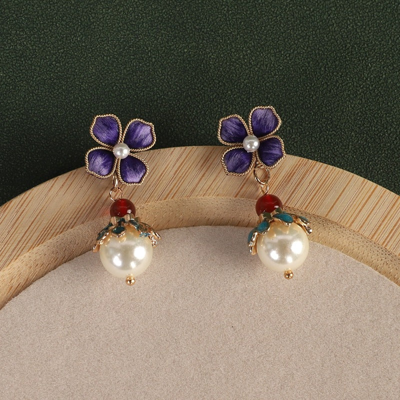Handmade Classical Silk Veet Flower White Pearl Everyday Joker Cheongsam Rings