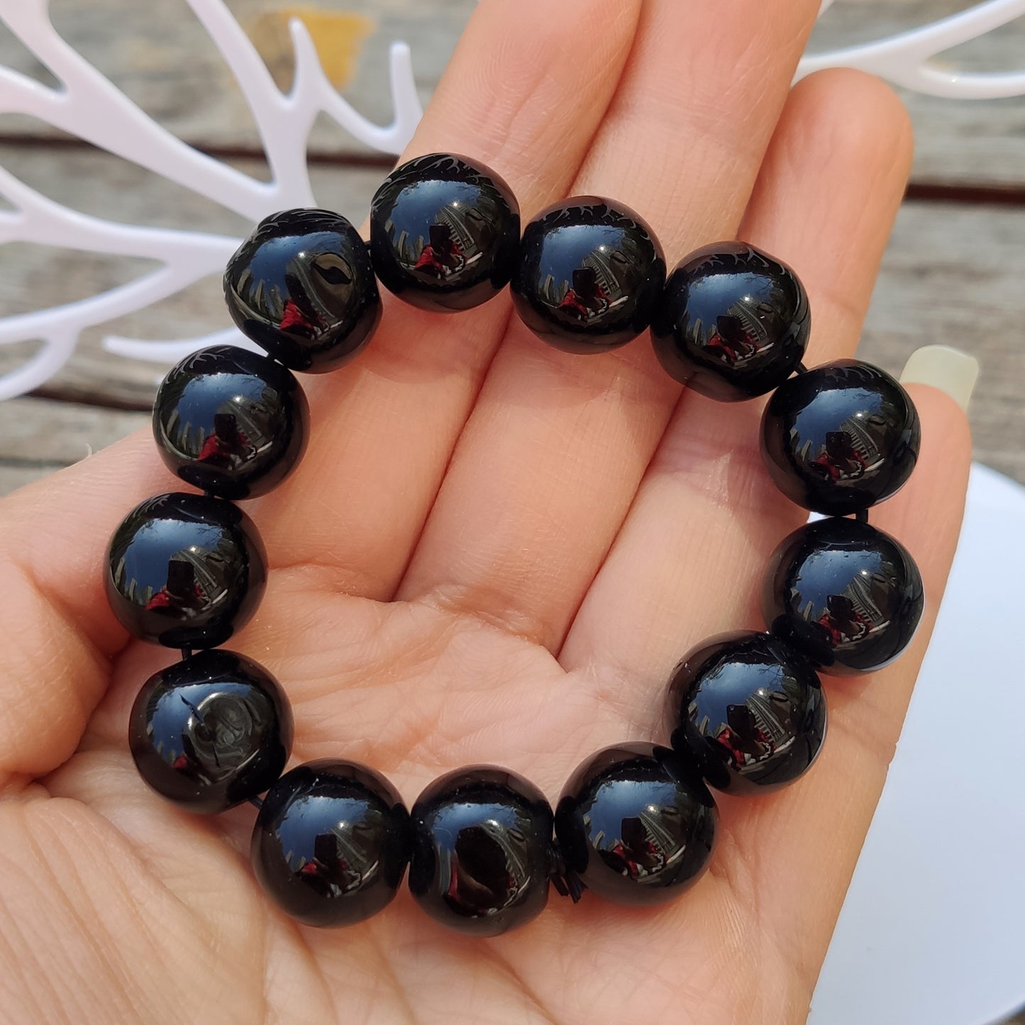 Women's & Men's Natural Obsidian For Round Beads Fashion Bracelet
