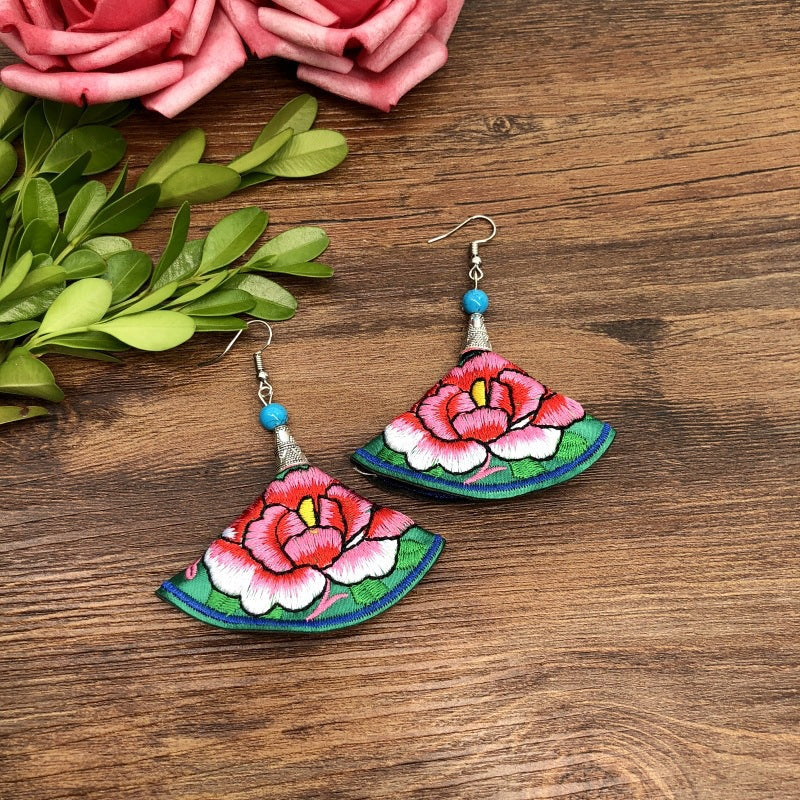 Fabric Yunnan Simple Flower Tassel Female Earrings