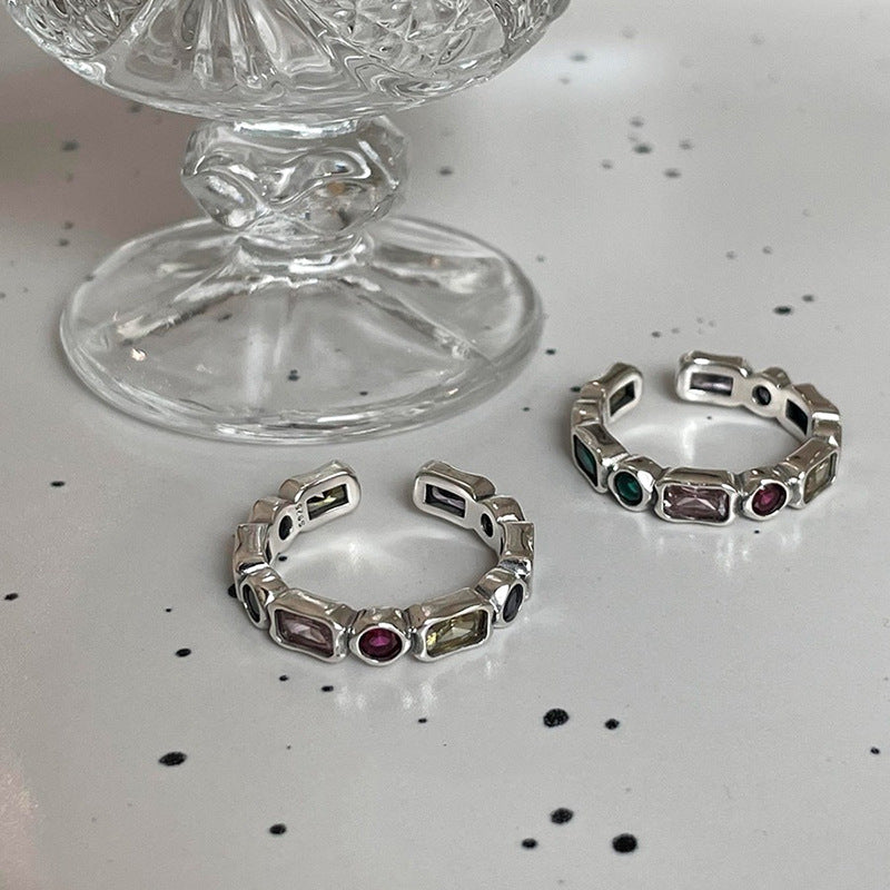 Women's Crystals Simple Niche Personality Affordable Luxury Zircon Retro Distressed Rings