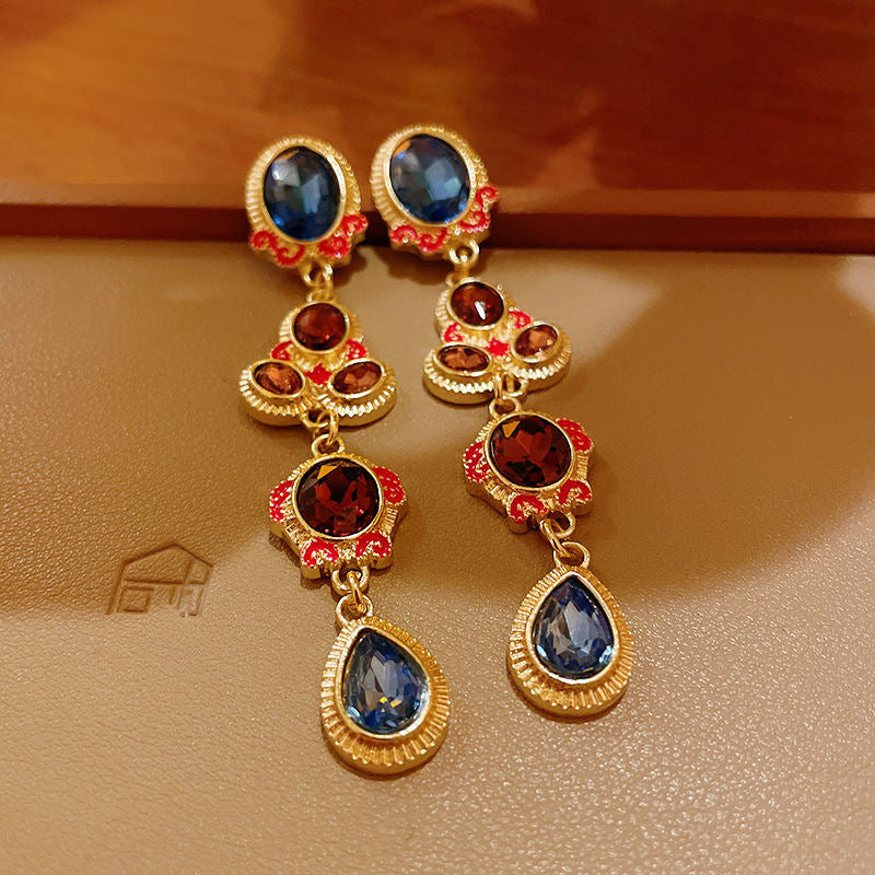 Style Turquoise Blue Diamond Flower Ear Light Luxury Minority Clavicle Necklaces