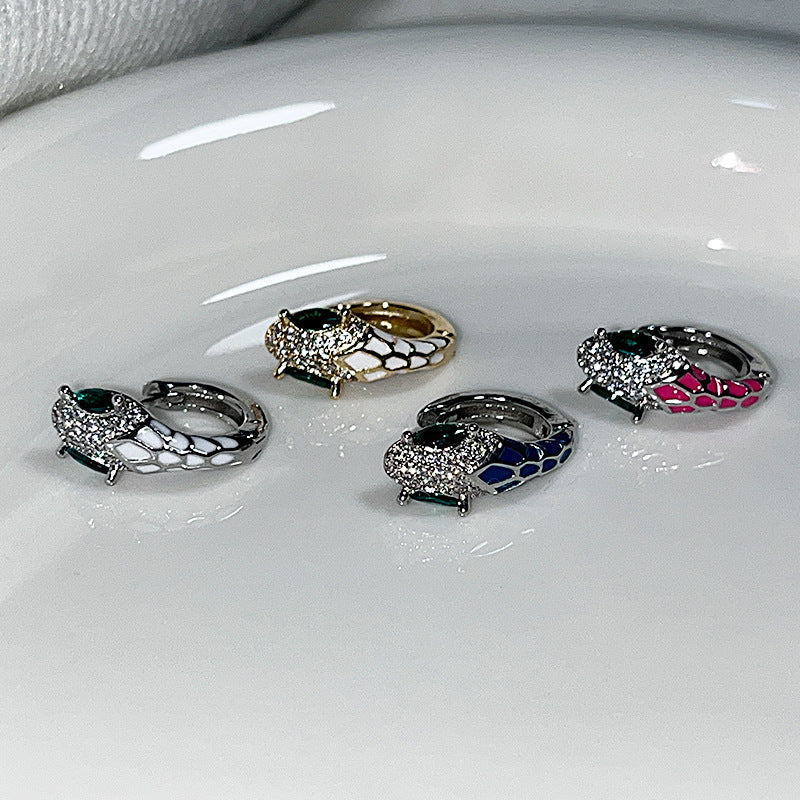 Small Super Shiny Colorful Green Eyes Snake Niche Hot Ear Stud Earrings