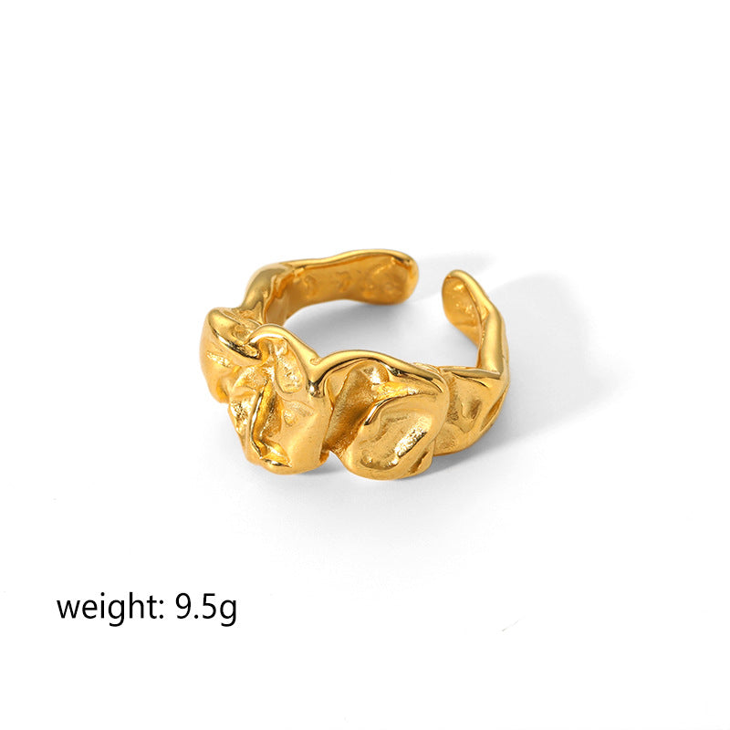 Women's Fashion Gold Stainless Steel Lava Texture Rings