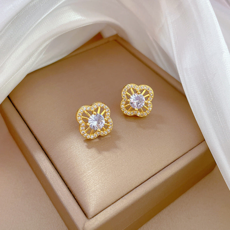 Flower Suite Light Luxury Micro Inlaid Graceful Personality Banquet Ear Necklaces