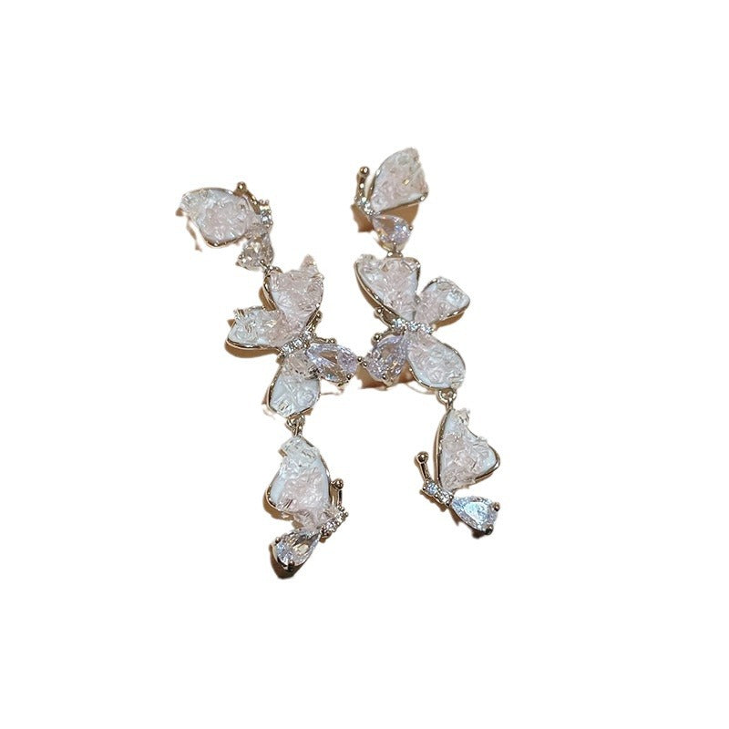 Women's Gradient Crystal Butterfly Niche Design Gentle Fairy Long Earrings