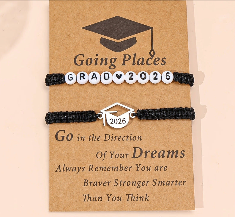 Graduation Trencher Stainless Steel Woven Adjustable Card Bracelets