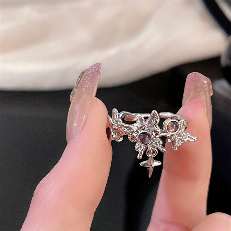 Women's Hollow Lace Trim Open-end Zircon Personalized Retro Style Rings