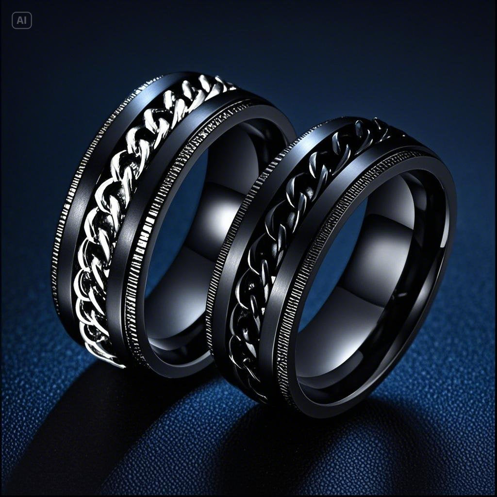 Men's Steel Wind Rotatable Rotary Decompression Titanium Trendy Hip Hop Rings