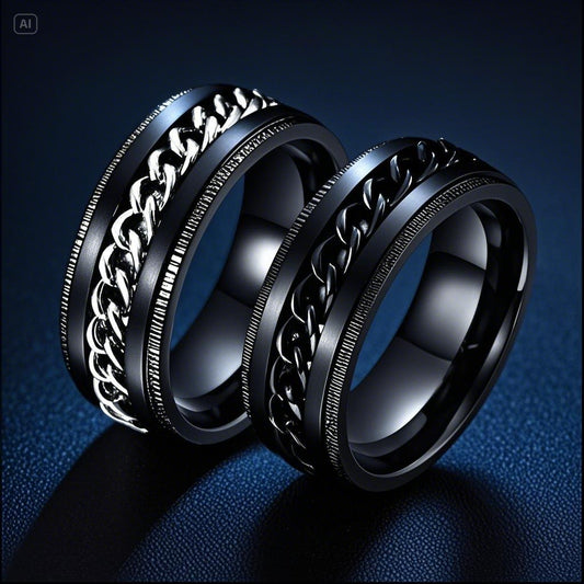 Men's Steel Wind Rotatable Rotary Decompression Titanium Trendy Hip Hop Rings