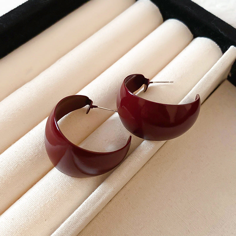 Women's Sier Needle Red Geometric Ear Korean Earrings