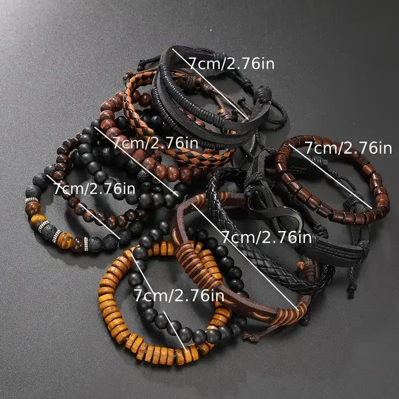 Men's Coconut Shell Wooden Bead Stretch Bracelets