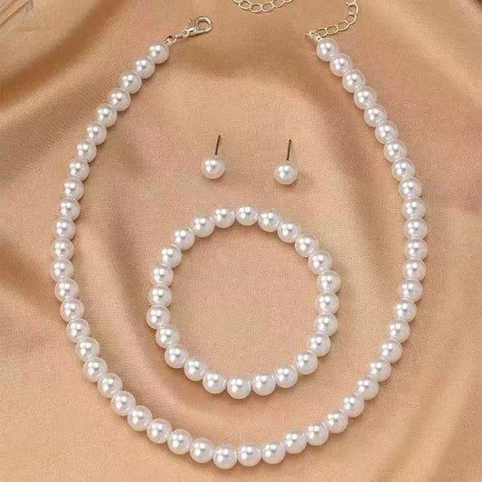 Women's Imitation Pearl Three-piece Affordable Luxury Fashion Jewelry Set