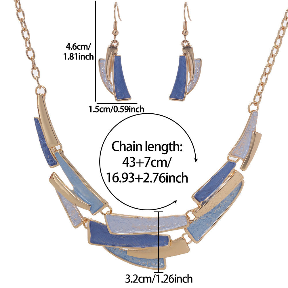 Women's Blue Enamel Geometric High-grade Elegant Trendy Jewelry Set