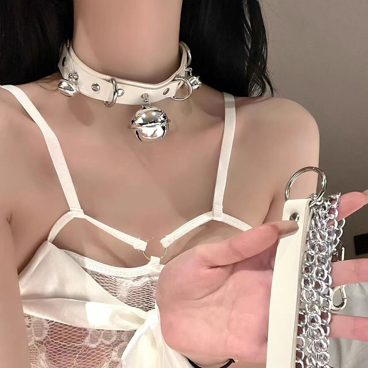 Men's Bell Girlfriend Neck Band Chain Hand Holding Rope Sexy Collar