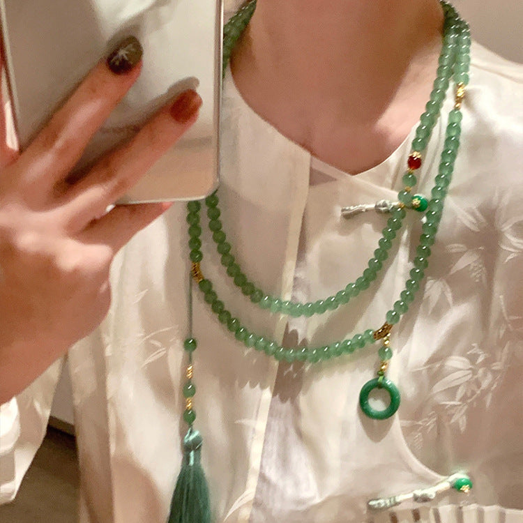 Peace Buckle Tassel Beaded Chain Long National Retro Necklace