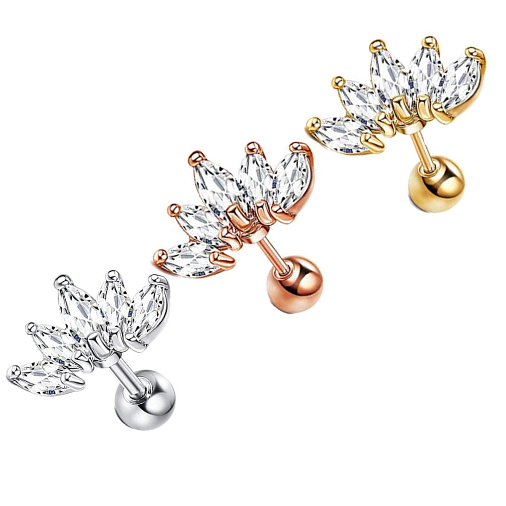 Women's Zircon Fashion Stainless Steel Ear Bone Screw Stud Earrings