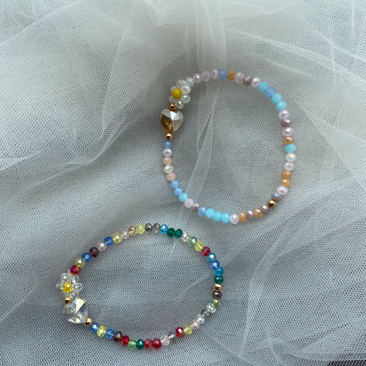 Vintage Colorful Beaded Shell Flower Heart Female Transparent Bracelet
