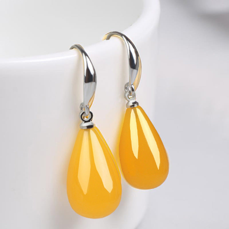 Women's Yellow Chicken Grease Old Honey Matching Wine Red Blood Amber Earrings