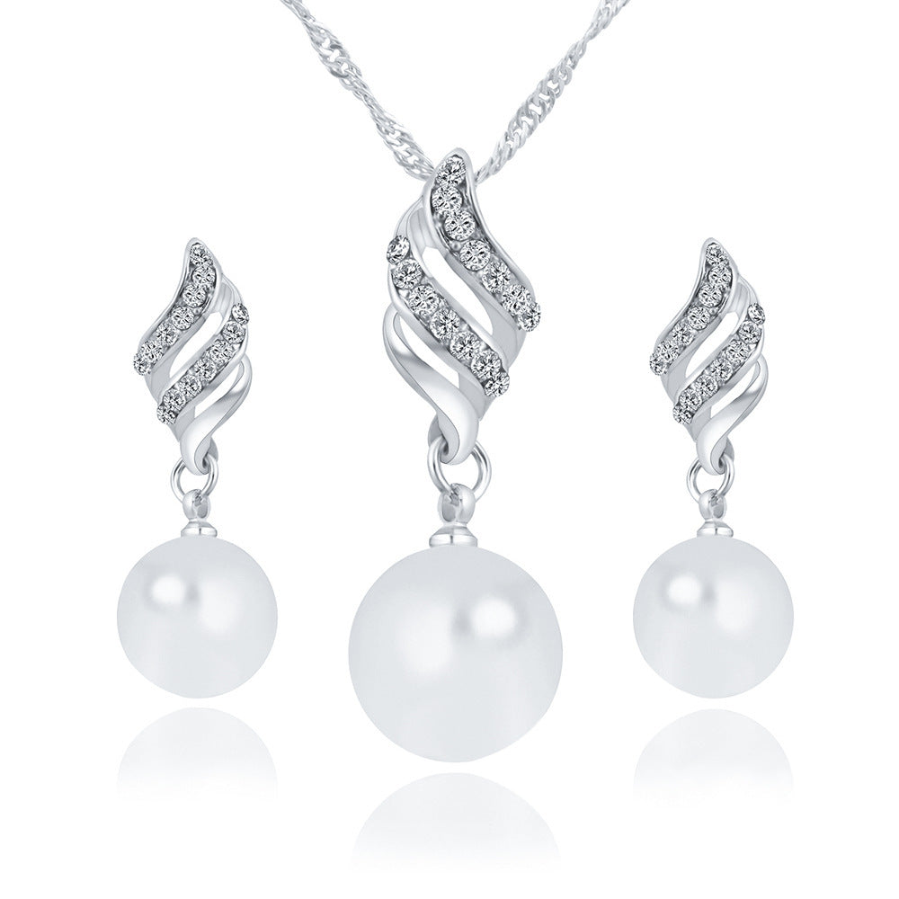 Gold Sier Color Fashion Simple Bridal Rhinestone Spiral Jewelry Set