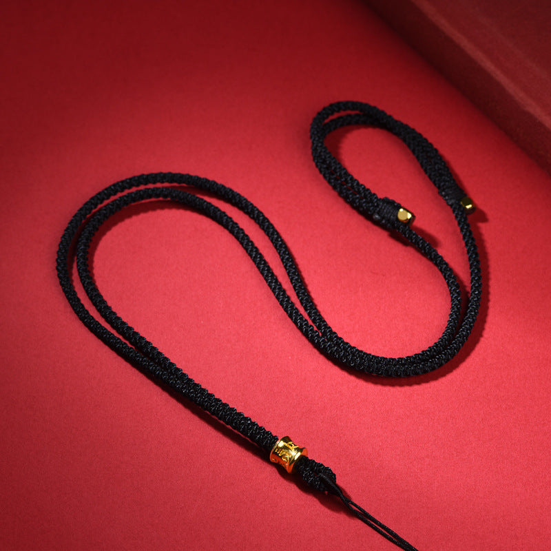 Women's & Men's Simple Thin Gold Coin Rope Lanyard Jade Necklace