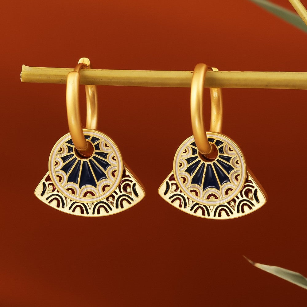 Glazed Fan-shaped Female Niche Advanced Design Multiple Ways Earrings